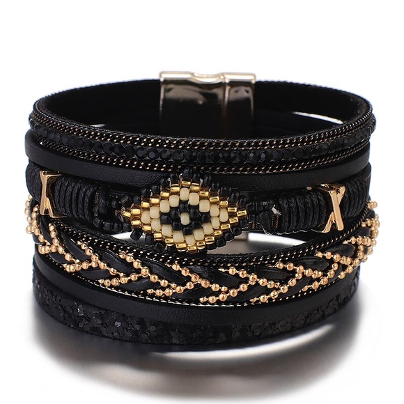 Evil Eye Multilayer faux Leather Bracelet - Picture 1 of 4